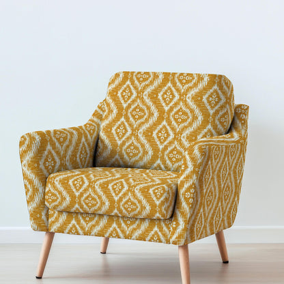 100% LINEN Fabric UPHOLSTERY 12oz - Ikat mustard yellow print on linen - Modern ethnic 2100