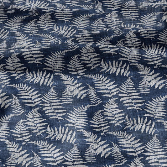 100% LINEN fabric fern leaves print - Greenery linen Fabric - indigo blue gray Linen fabric for dressmaking home textile sewing hobby 2703