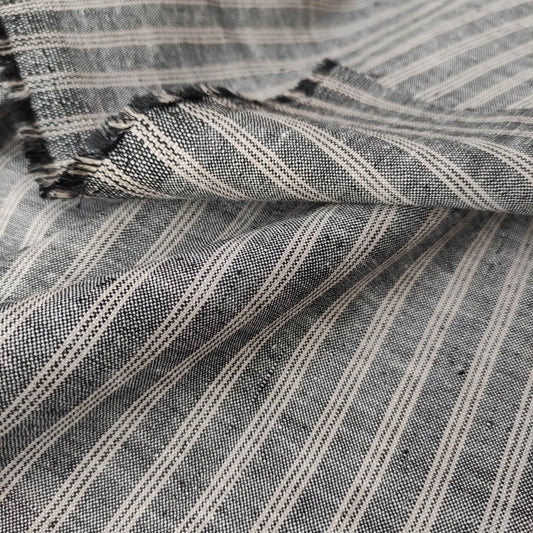 Premium Linen striped Fabric in black natural linen | Marseille stripe Medium weight natural black stripes