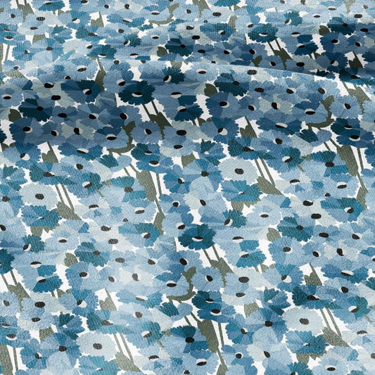 100% LINEN Fabric finnish ruiskukka blue green floral print - modern vintage Cornflower fabric for upholstery or home decor 2826