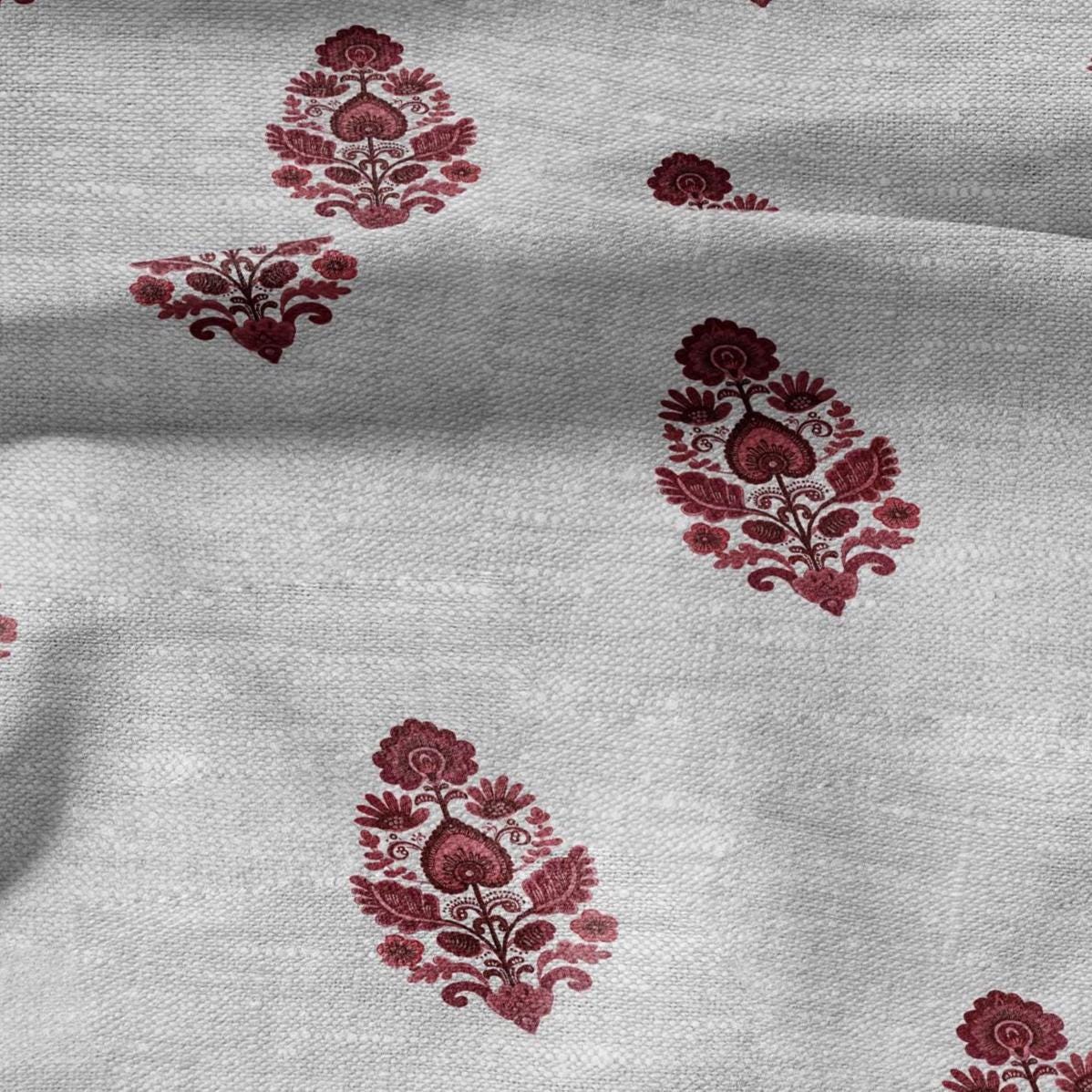 100% LINEN Fabric Block Pandanus flower print red - oatmeal linen fabric with floral print - heavy for home decor clothing 3046