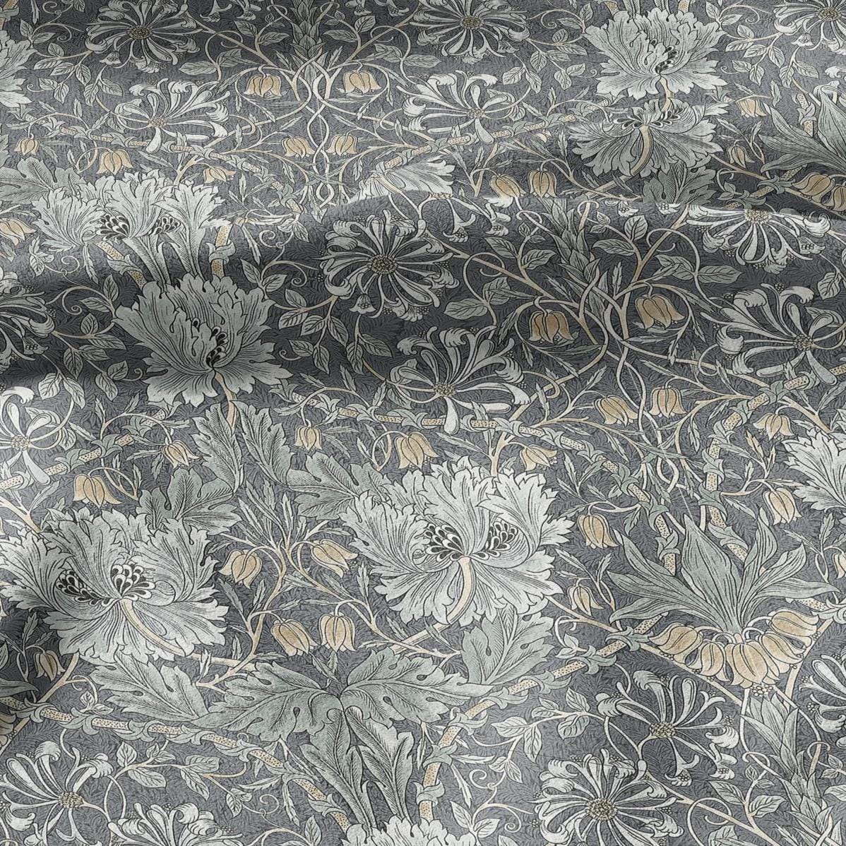 100% linen fabric William Morris Honeysuckle sage green print - Victorian Art crafts Historical pattern fabric upholstery dress making 3281