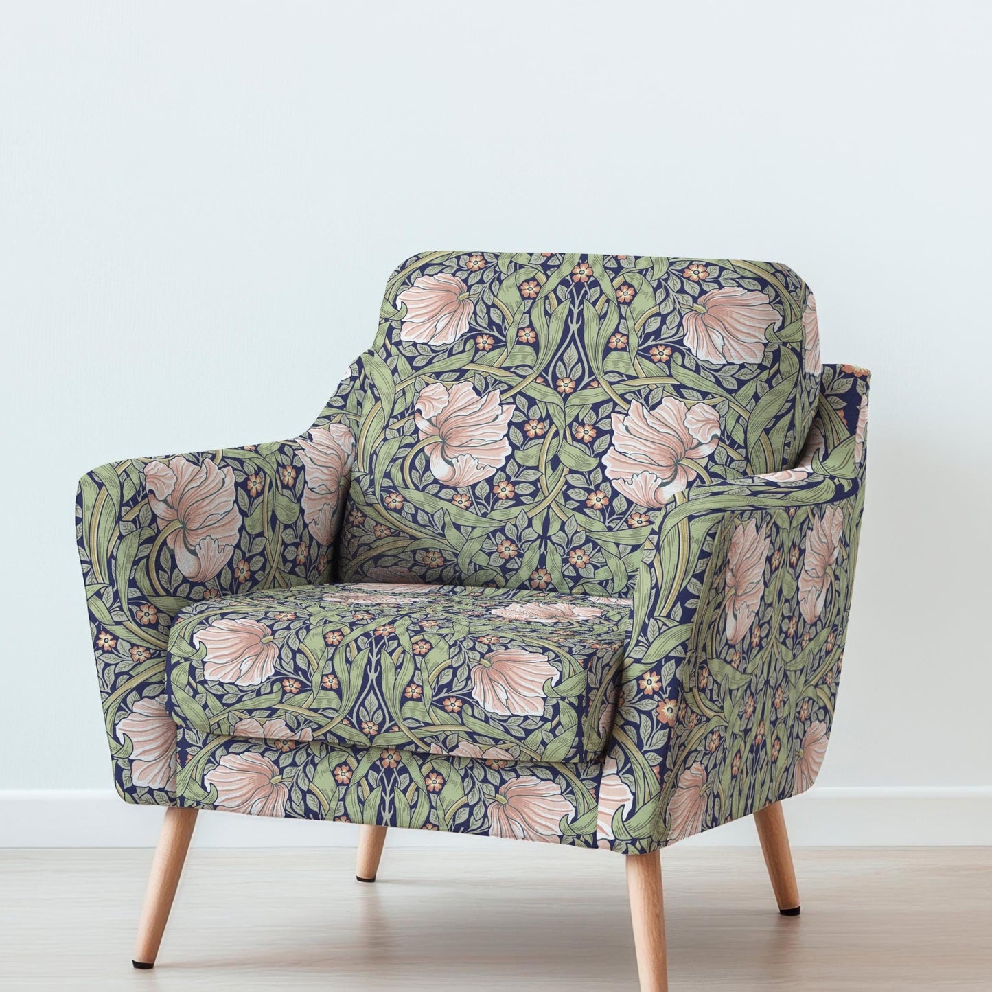 100% LINEN Fabric UPHOLSTERY 12oz - William Morris Pimpernel green pink colorful print - Victorian art craft - floral upholstery 206