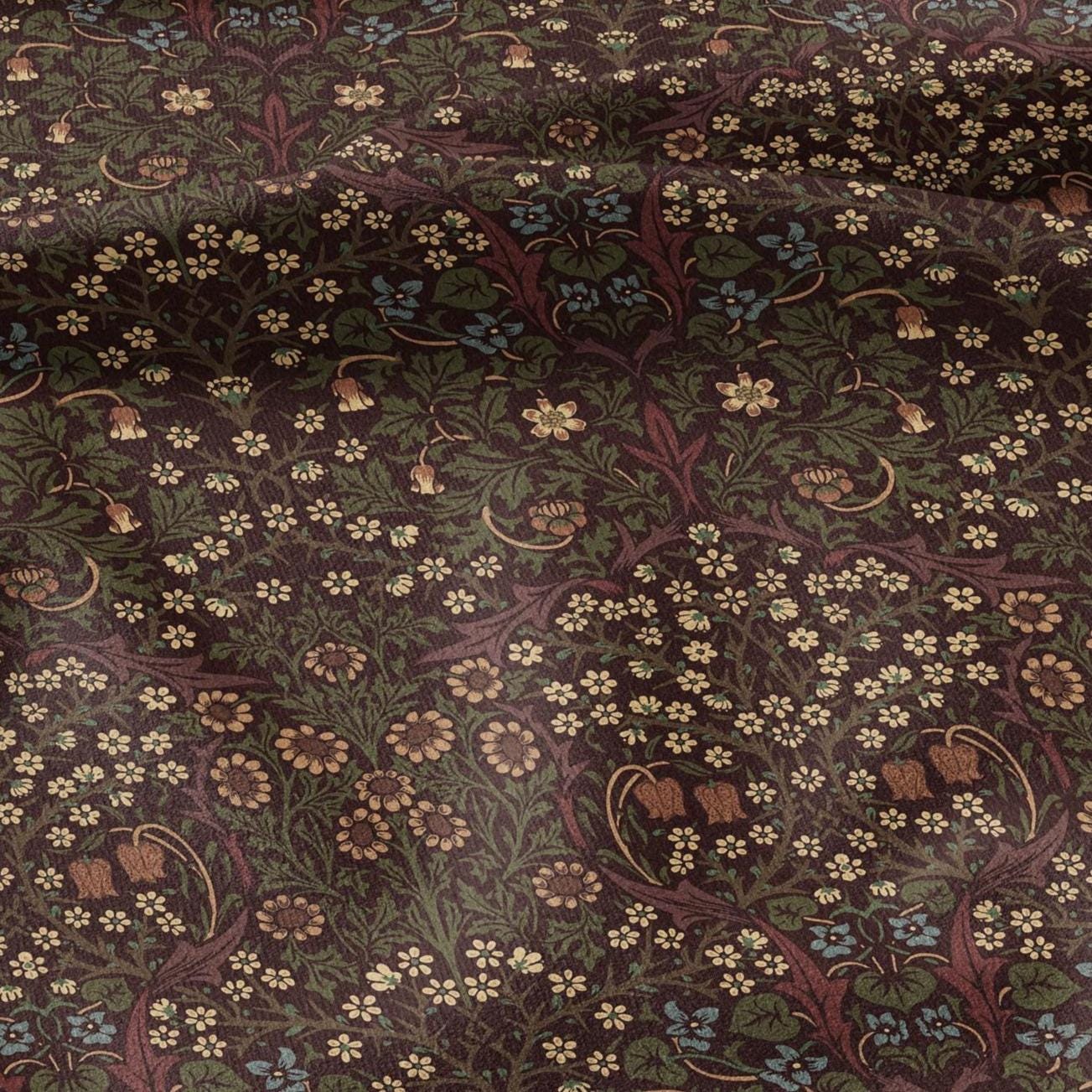 William Morris Blackthorn 100% LINEN Fabric - British linen floral upholstery home textile Victorian fabrics blue green 3183