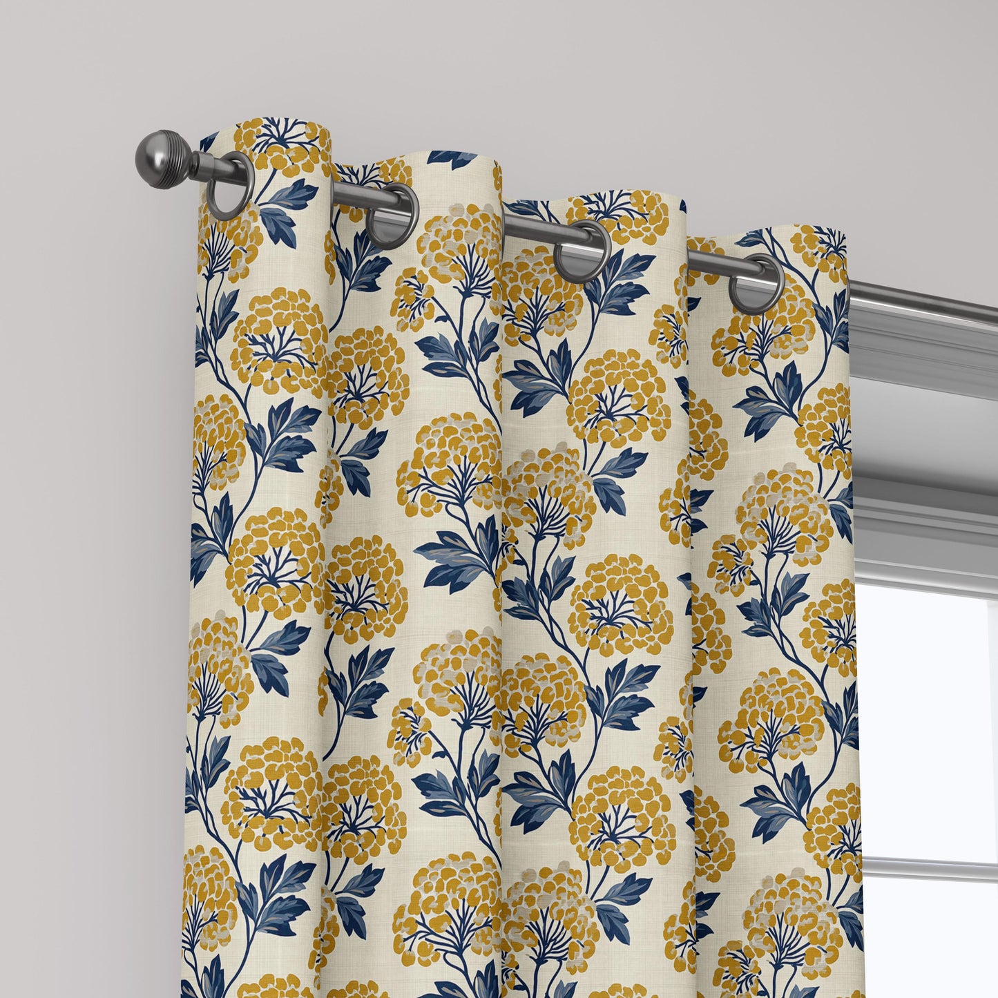 100% linen fabric Yellow floral print - Vintage tansy flower blossom botanical  - modern vintage 3408