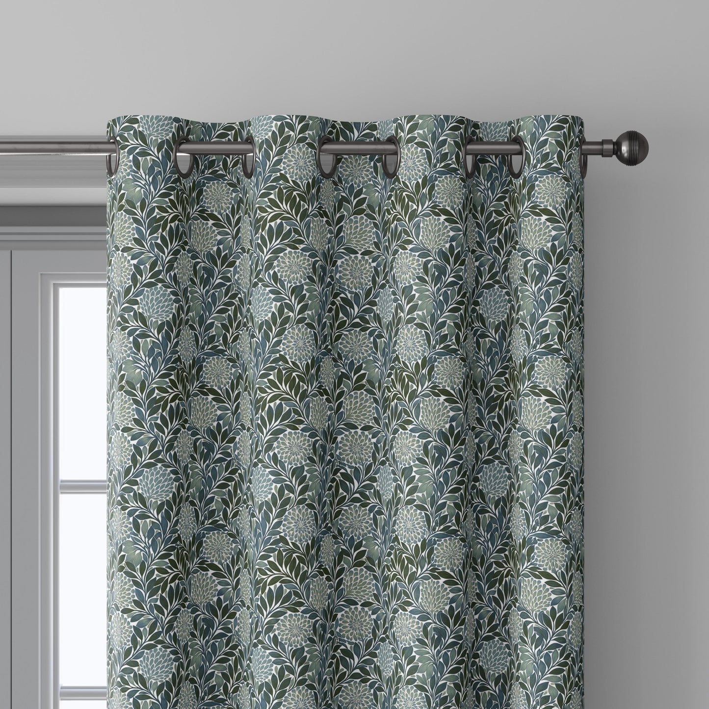 100% linen fabric greenfloral print - Vintage flower blossom botanical - modern vintage 3396