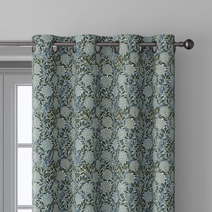 100% linen fabric greenfloral print - Vintage flower blossom botanical - modern vintage 3396