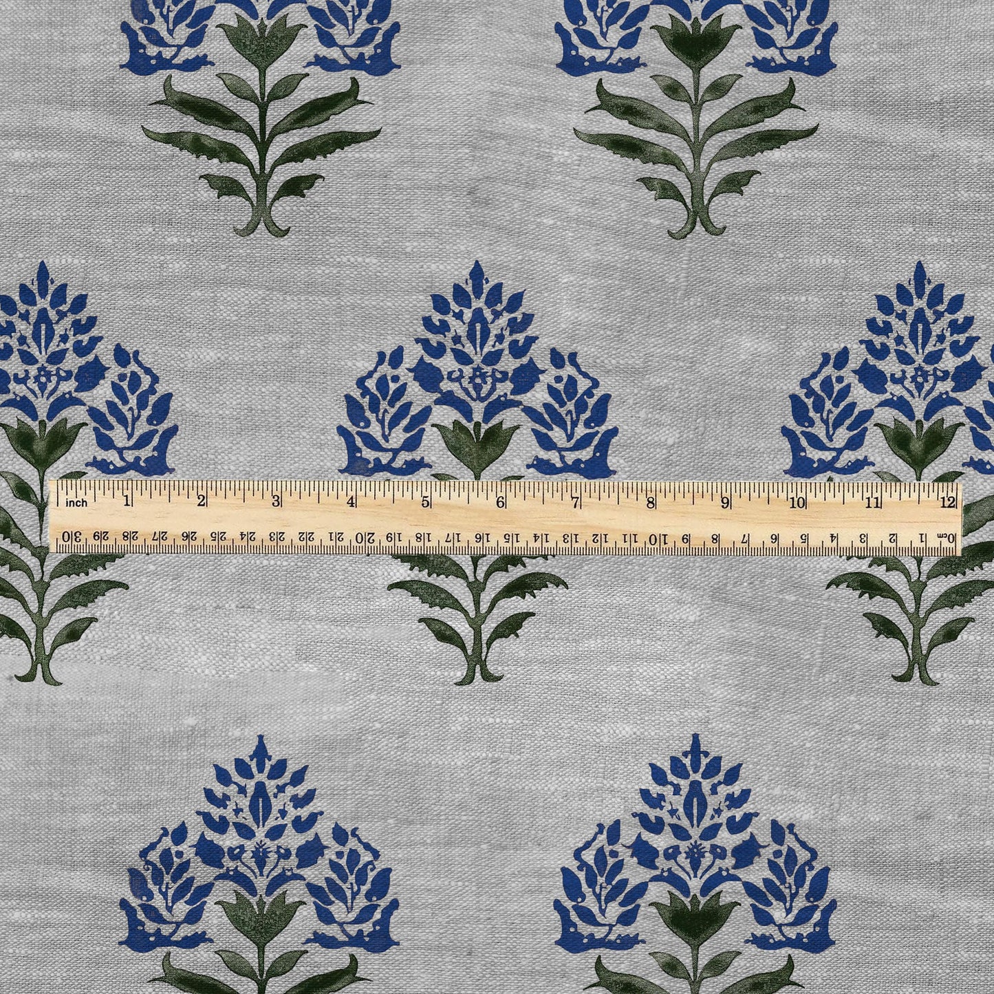 100% LINEN Fabric  Block print Parijat flower - oatmeal linen fabric with floral print - heavy for home decor clothing 2755