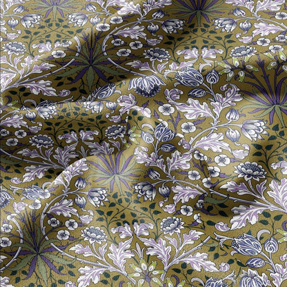 100% LINEN Fabric William Morris hyacinth print - Modern vintage botanical - Victorian Art Craft yellow beige 3149