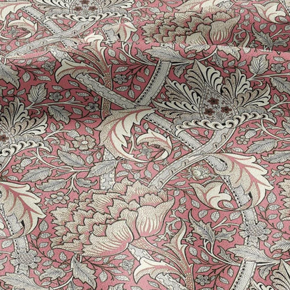100% LINEN Fabric William Morris windrush pink print - British linen floral upholstery home textile Victorian fabrics 2738