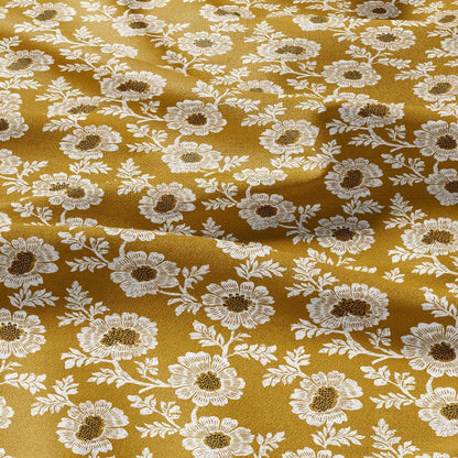 100% LINEN Fabric Shevanti flower - mustard yellow block print linen heavy for upholstery home decor - medium for dress making 2804