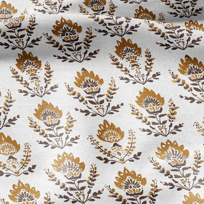 100% LINEN Fabric Mustard hand block print linen -  floral fabric for upholstery home decor dress making 2373