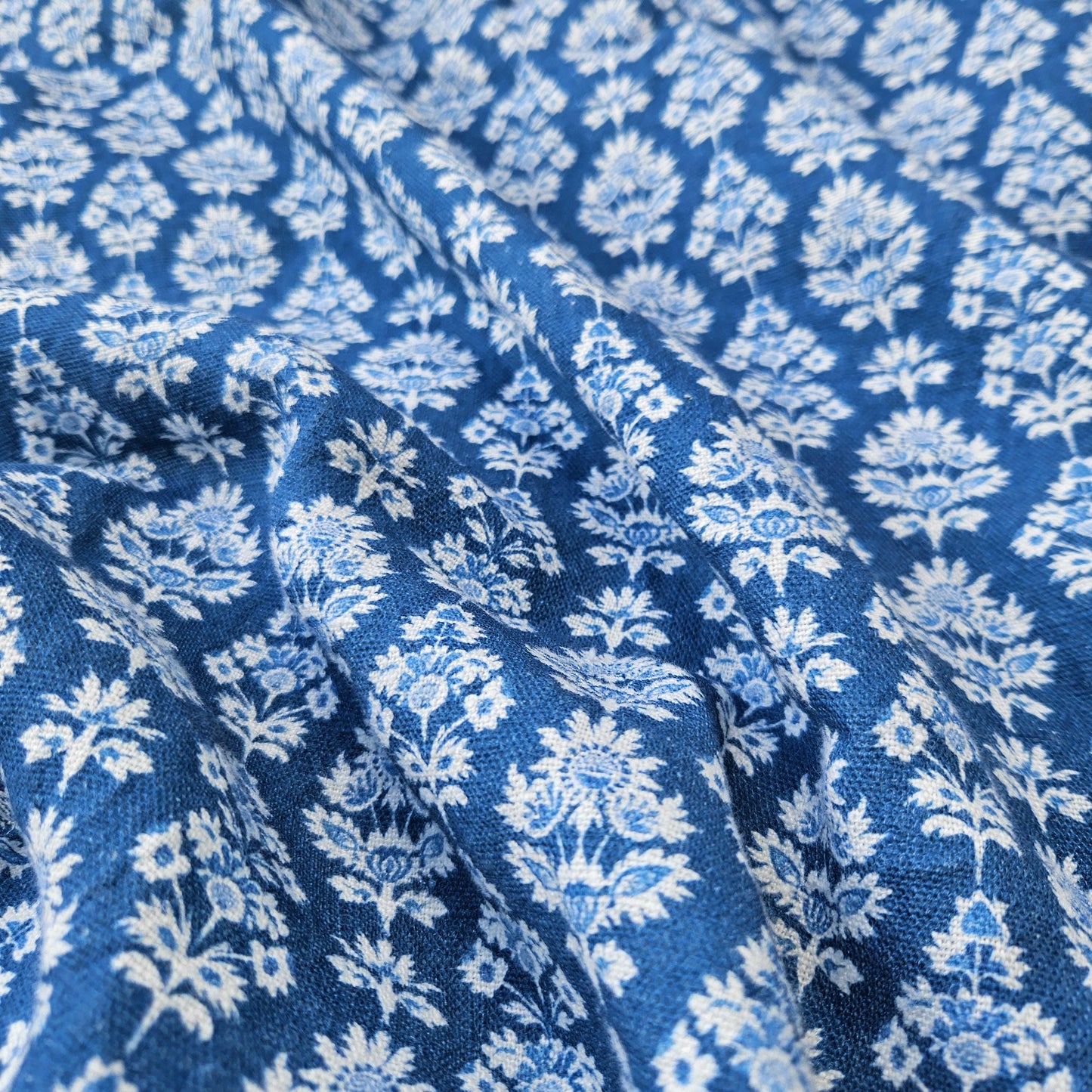 100% LINEN Fabric  blue block print - linen abstract fabric for upholstery home decor dress making 2587