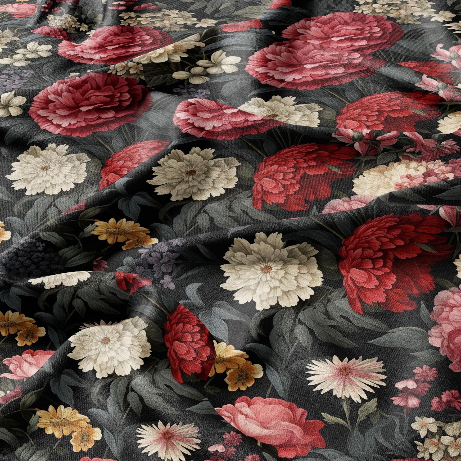 100% linen baroque floral print - floral red linen fabric Historical pattern for upholstery dress making curtains