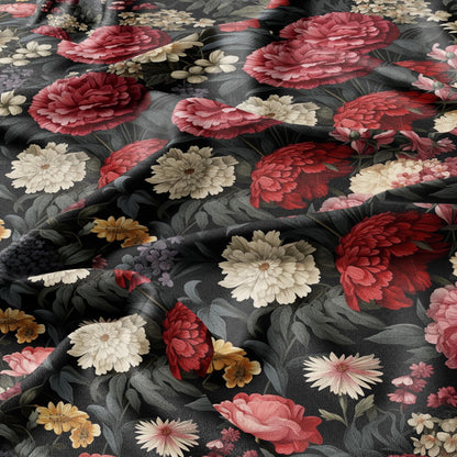 100% linen baroque floral print - floral red linen fabric Historical pattern for upholstery dress making curtains
