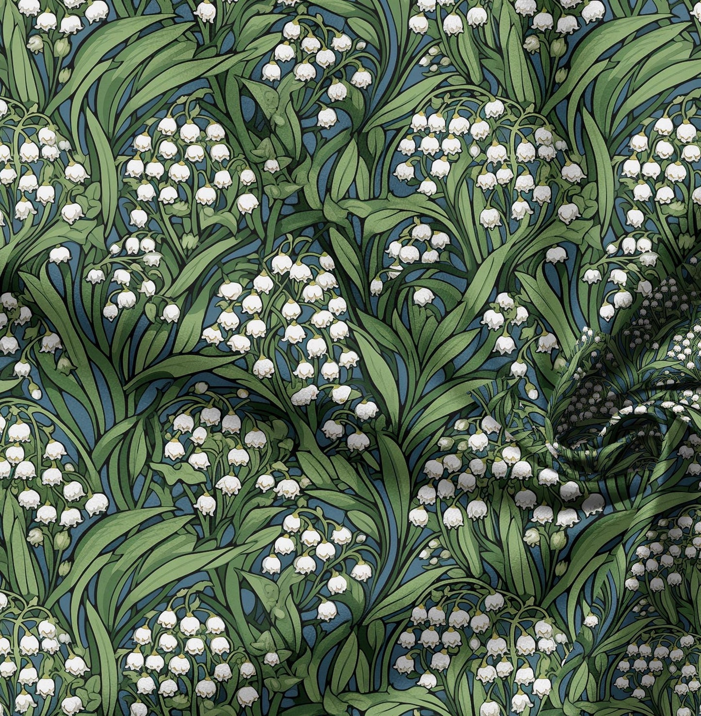 100% LINEN Fabric lily of the valley, botanical flax fabric Greenery print for upholstery dressmaking clothing  - Floral flax Spring fabric