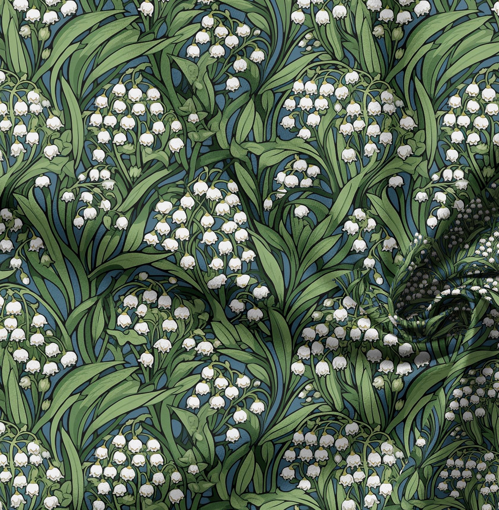100% LINEN Fabric lily of the valley, botanical flax fabric Greenery print for upholstery dressmaking clothing  - Floral flax Spring fabric