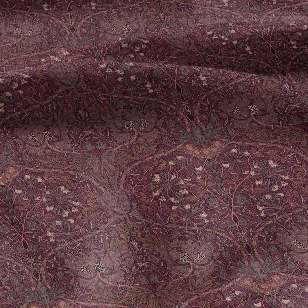 100% linen fabric William Morris Honeysuckle red print - Victorian Art crafts - Historical pattern fabric upholstery dress making 2979R