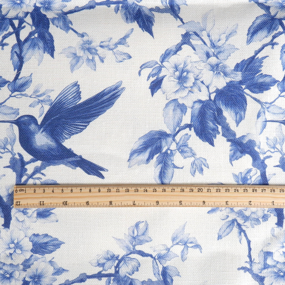 100% LINEN Fabric Hummingbird blue white - french toile de jouy floral upholstery home textile Victorian fabrics 2281