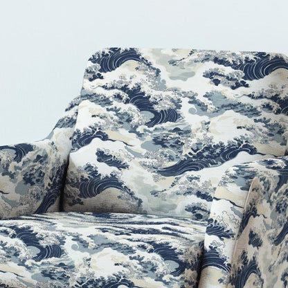 100% LINEN Fabric UPHOLSTERY 12oz - great wave  - Japanese print on linen 2339