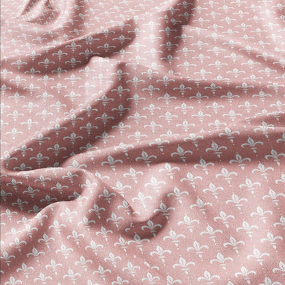 100% LINEN Fabric Fleur de lis print,  linen fabric with pale pink french print, heavy linen fabric for upholstery home decor