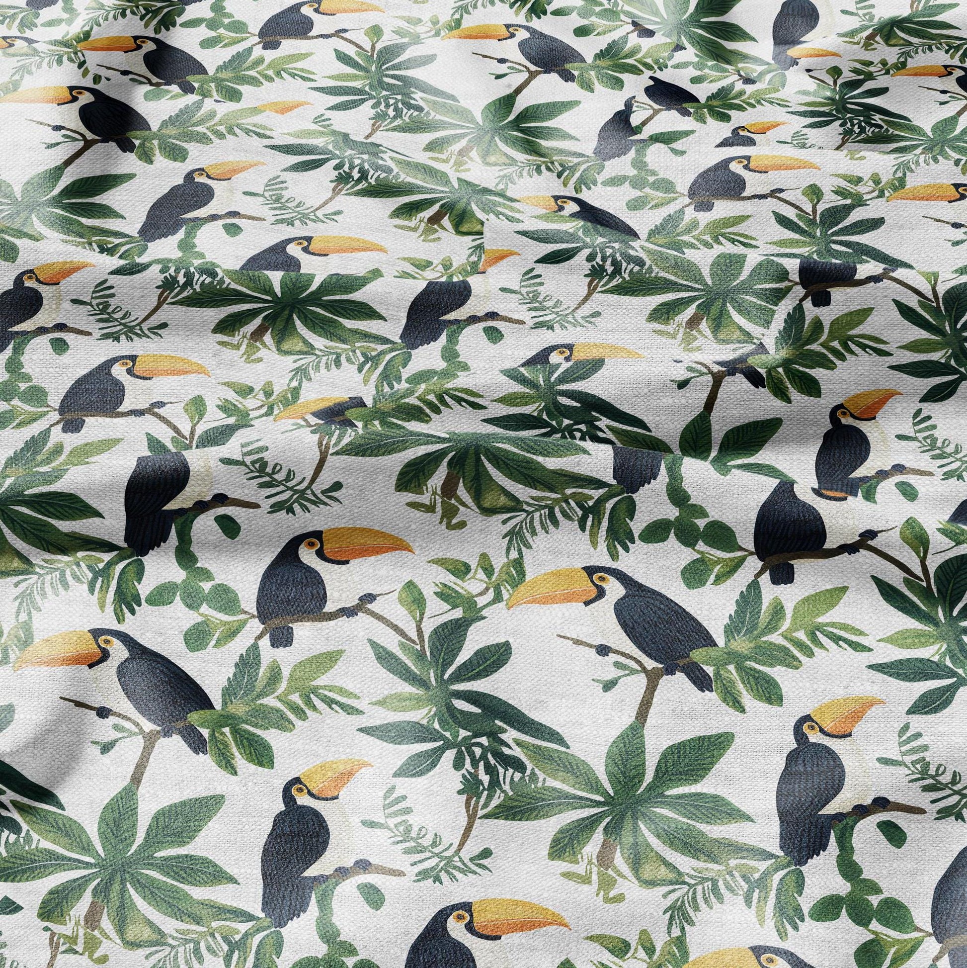 100% LINEN FabricTropical Toucan birds - floral linen Fabric by the Yard by LithuanianLinen for upholstery dressmaking curtains home textile