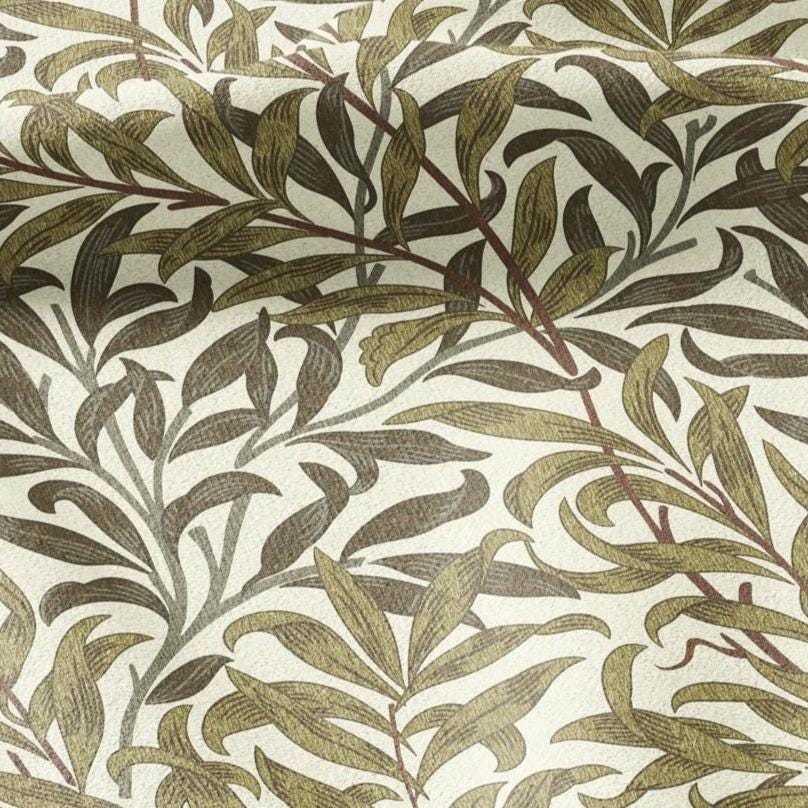 William Morris Willow Bough  100% LINEN Fabric - British linen floral upholstery home textile Victorian fabrics khaki 3220
