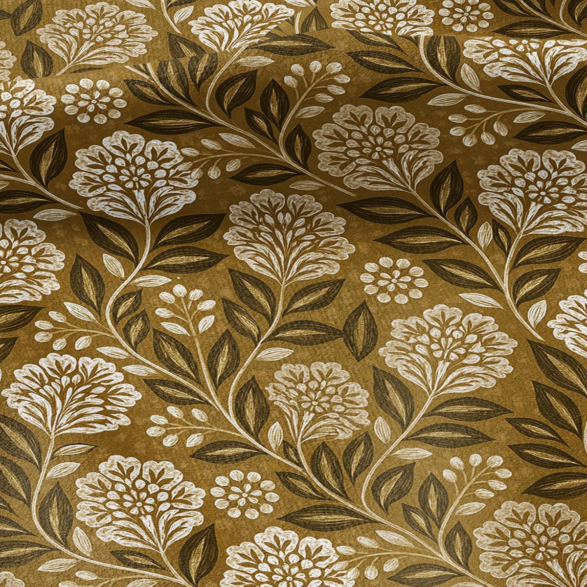 100% LINEN Fabric block print mustard flower - linen fabric with floral print -heavy linen fabric for upholstery home decor 3796