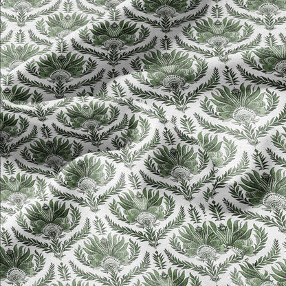100% LINEN Fabric green French floral print - flowers block print - for upholstery home decor - medium for dress making 305G