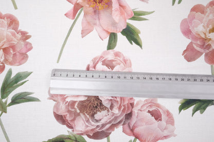 100% linen fabric 400gsm 12oz  - UPHOLSTERY - floral peony print -  Heavy weight, dense.  For crafts, upholstery, decoration