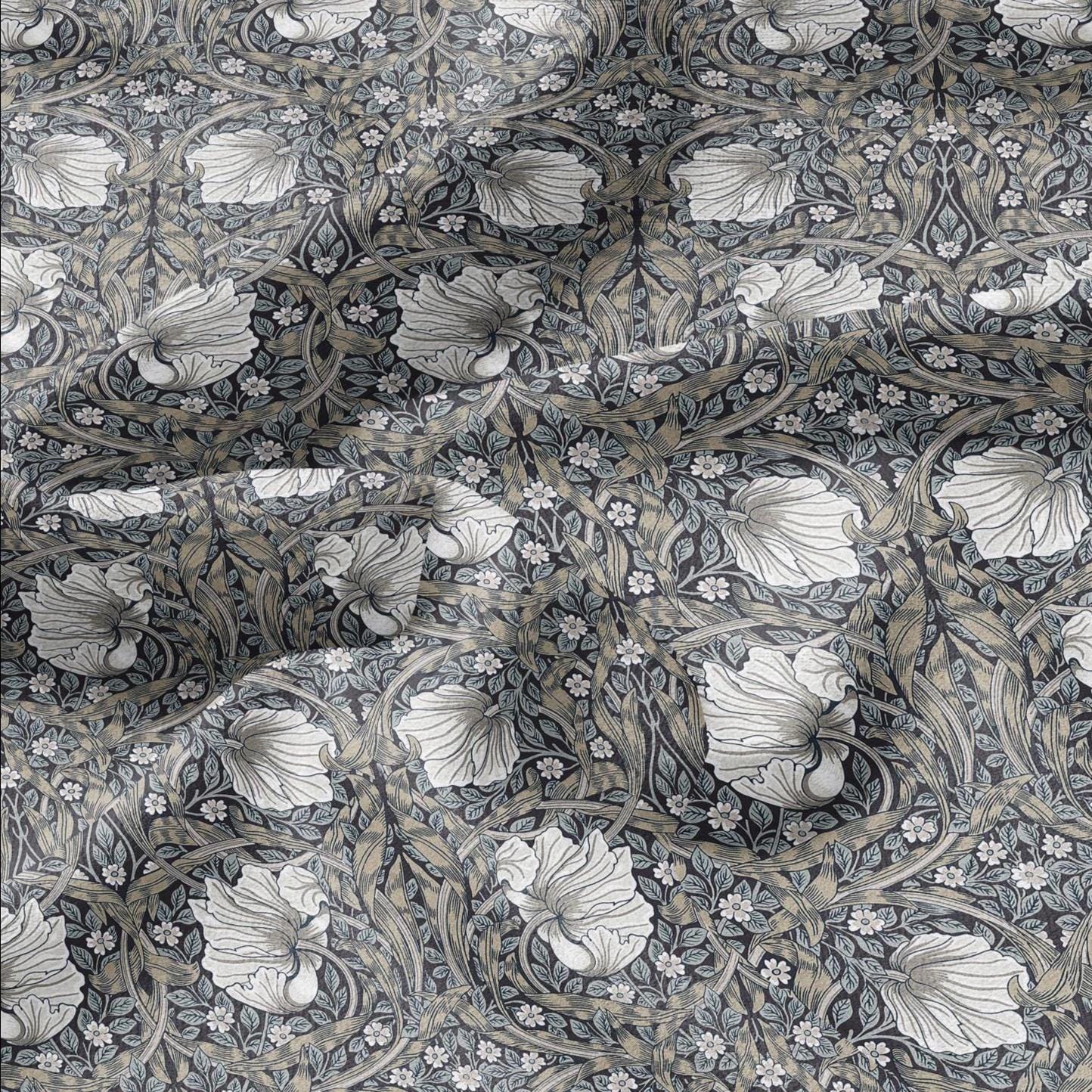 William Morris Pimpernel 100% LINEN Art and Crafts Fabric - Victorian flax fabric - British historical pattern grey green 2979GB