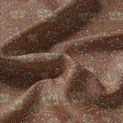 100% linen fabric William Morris Honeysuckle red print - Victorian Art crafts - Historical  upholstery dress making 3299