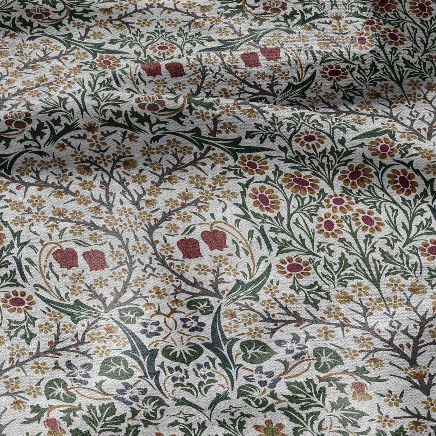 100% LINEN Fabric William Morris Blackthorn - oatmeal natur linen fabric with botanical print - Victorian Art Craft Historical 3179