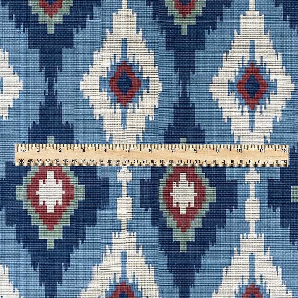 100% linen fabric Ikat geometric print - Vintage modern 3390