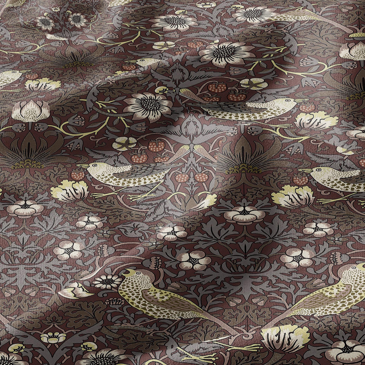 100% LINEN fabric - William Morris Strawberry thief chocolate brown - British Victorian Art Craft flax - sewing home decor or clothing 3870