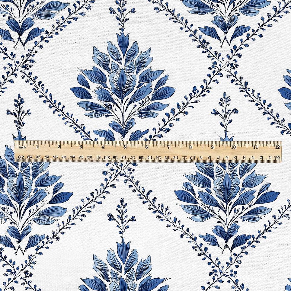 100% linen fabric Herritage geometric print - Vintage modern floral trellis 3422