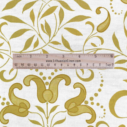 100% LINEN Fabric Herritage print - Day lewis Foreman Seed - 2948 - yellow floral on oatmeal or white linen for upholstery curtains dress making