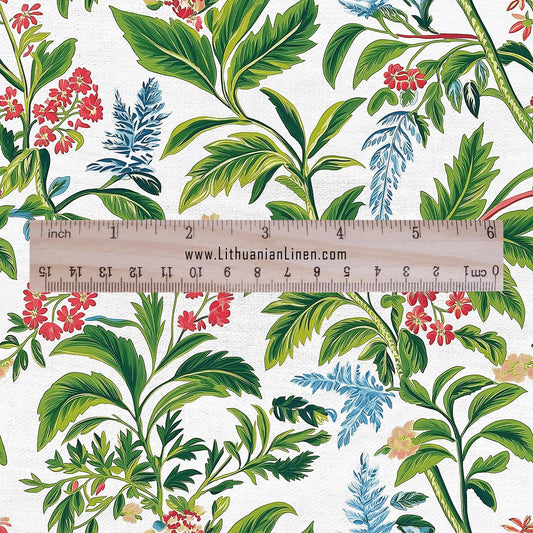 100% LINEN Fabric tropical flower print linen - floral fabric for upholstery home decor dress making 2354