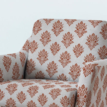 100% LINEN Fabric UPHOLSTERY 12oz - red paisley block print - oatmeal linen fabric with floral print  - Modern Vintage upholstery 2316