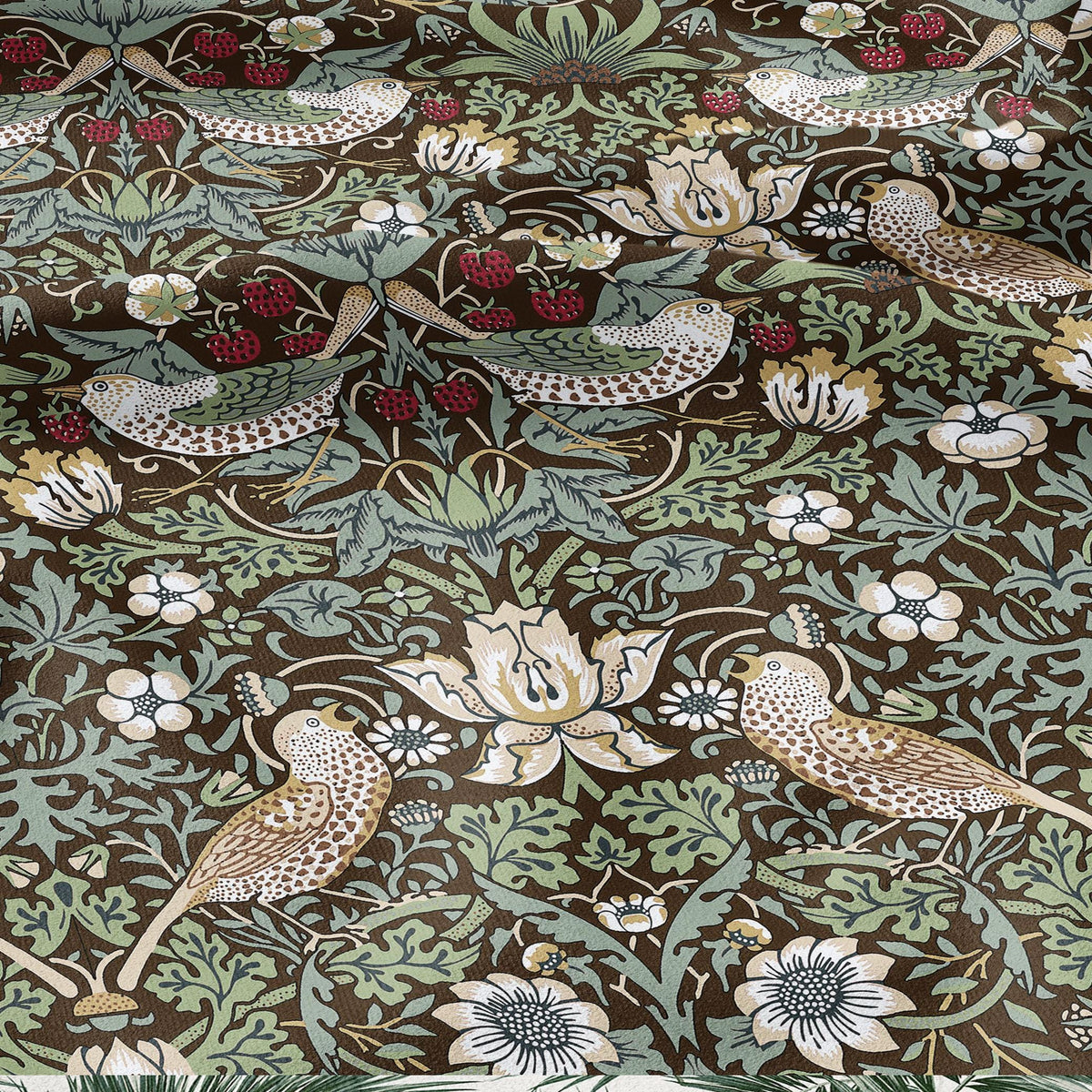 100% LINEN fabric - William Morris Strawberry thief brown green - British Victorian Art Craft flax - sewing home decor or clothing 3867