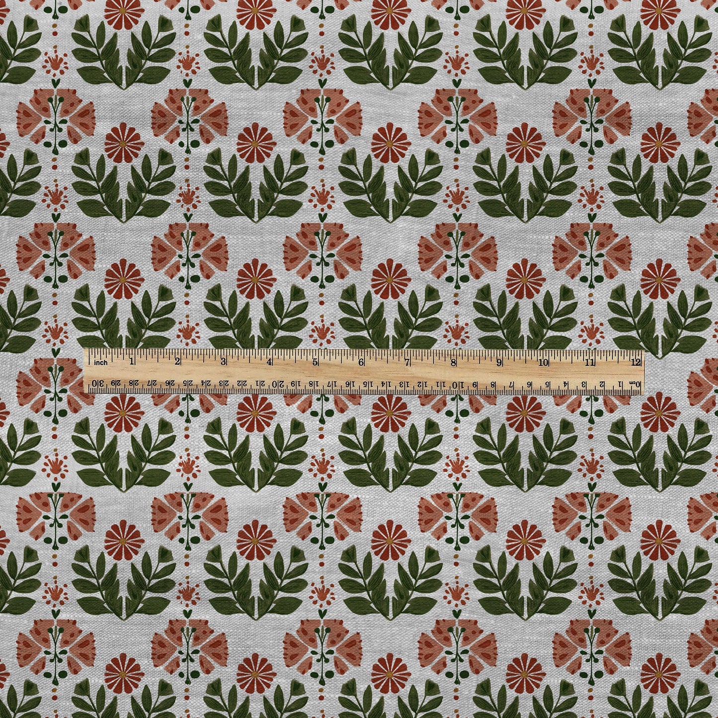 100% LINEN Fabric block print Naive flower - oatmeal natur linen fabric with floral print - heavy for upholstery home decor clothing 3101