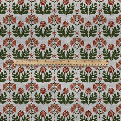 100% LINEN Fabric block print Naive flower - oatmeal natur linen fabric with floral print - heavy for upholstery home decor clothing 3101