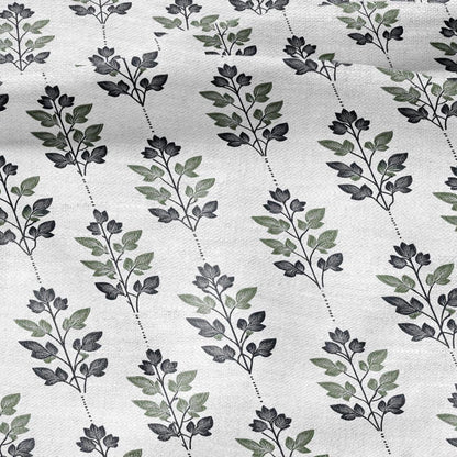 100% LINEN Fabric Leaves stripe print - Mid-century modern botanical stripe upholstery home textile artisan green white 2743
