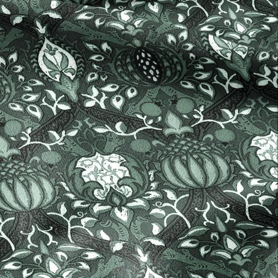 100% LINEN Fabric William Morris Granada green - British linen floral upholstery home textile Victorian fabrics dark blue 3243