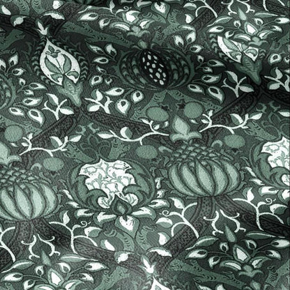 100% LINEN Fabric William Morris Granada green - British linen floral upholstery home textile Victorian fabrics dark blue 3243