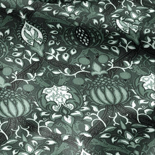 100% LINEN Fabric William Morris Granada green - British linen floral upholstery home textile Victorian fabrics dark blue 3243