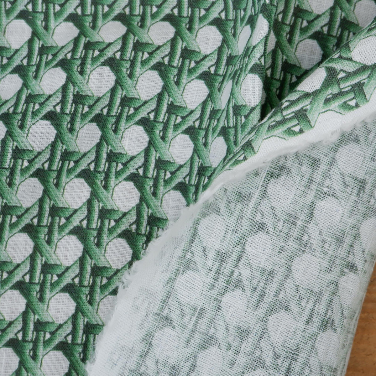 100% LINEN Fabric green bamboo trellis - botanical textile artisan fabrics green white 3685