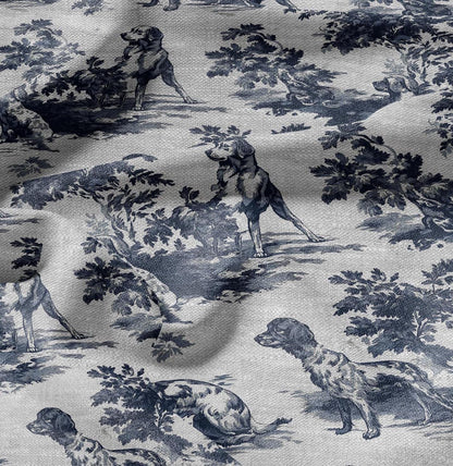 100% LINEN Fabric Toile de jouy Dog - linen Fabric by the Yard by LithuanianLinen for upholstery dressmaking curtains home textile