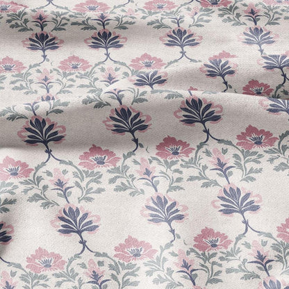 100% LINEN Fabric oriental print - preppy pink floral block print - upholstery home decor clothing  sewing 2375