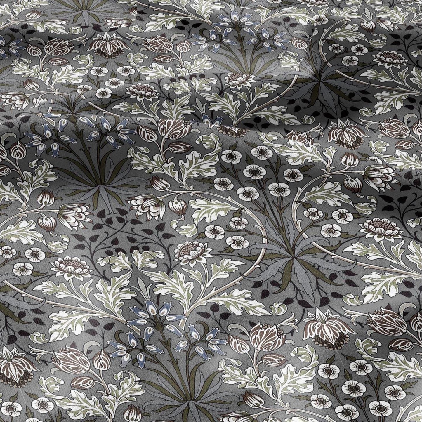 100% LINEN Fabric William Morris hyacinth grey print - Modern vintage botanical - Victorian Art Craft gray 3151